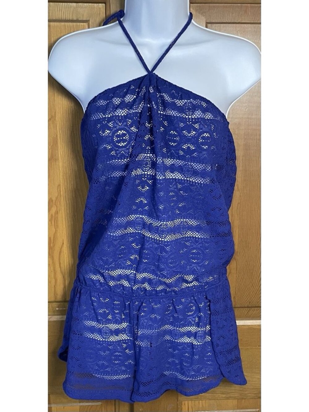 Victoria Secret Blue Lace Swimsuit coverup Tube top Romper Sz s